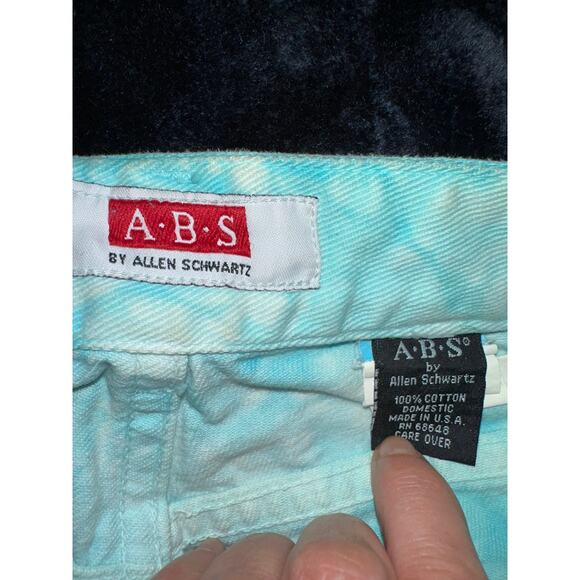 VINTAGE 90's ABS TURQUOISE TIE DYE COTTON DENIM CROP JEANS 2 - Picture 6 of 10